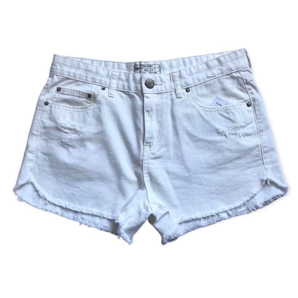 Free People Rugged Ripped Denim Short in Chalk